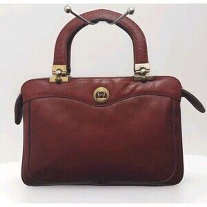 Vintage 80s Etienne Aigner Oxblood Leather Bag Brass Zip Expandable Germany